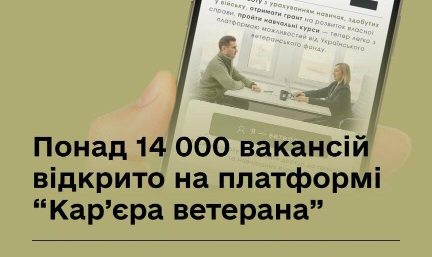 Вже понад 14 000 вакансій на платформі “Кар’єра ветерана” Вже понад 14 000 вакансій на платформі “Кар’єра ветерана”